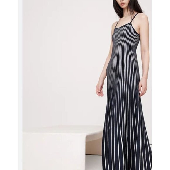ISSUE Sculpted Stripe Womens Spaghetti Straps Maxi Dress Navy Slim Fit Size 16 - Picture 1 of 12